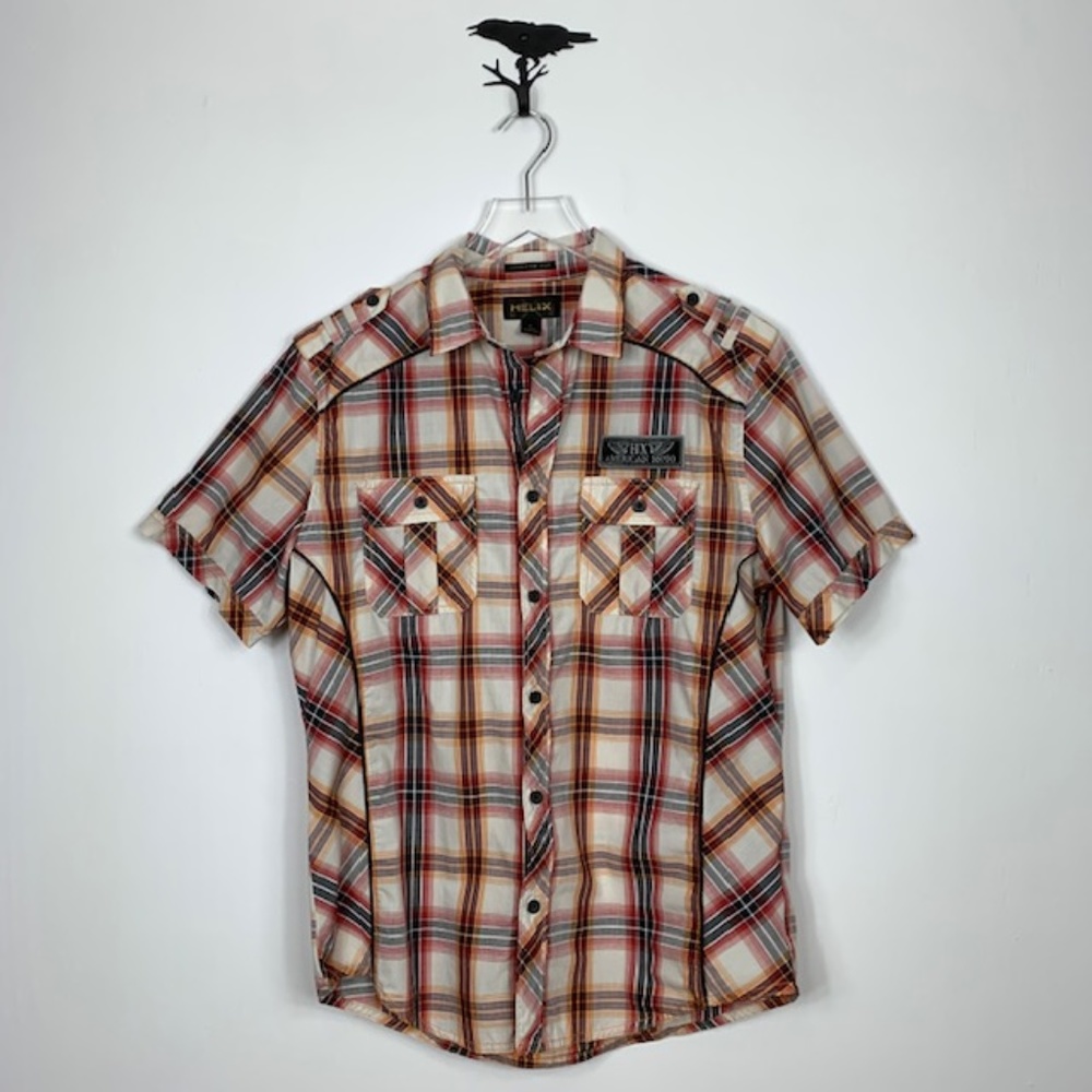 Helix Plaid Short Sleeve Button Athletic Fit Shirt